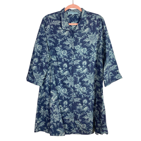 Tuckernuck Blue Floral Hidden Button Up Shirt Dress- Size XXL