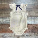 Minnow Blue Gingham with Back Ribbon Bow Ruffle Swimsuit- Size 7/8Y (see notes, we have matching swimsuit)