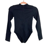 No Brand Black Ribbed Long Sleeve Zip Up Bodysuit- Size S