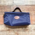Longchamp Navy with Leather Handle Zippered Pouch