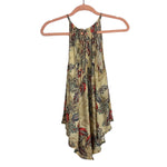 Dainty Hooligan Tan with Multi-Color Floral Print and Front/Back Cut Outs Asymmetric Swing Tank- Size S