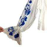 LEVI'S White Blue Embroidered Cinched Sleeve Top- Size XS