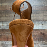AQUAZZURA Camel Suede Stiletto Peep Toe Booties- Size 40/US 9 (see notes)
