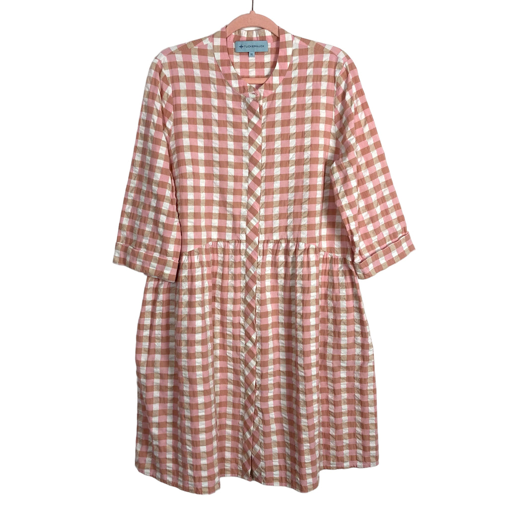 tuckernuck royal shirt dress Tuckernuck Pink/Tan Gingham Royal Shirt Dress- Size XL (sold out onlin –  The Saved Collection