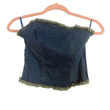 MOTEL Denim Raw Hem Strapless Top- Size XS
