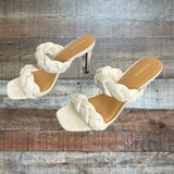 Express White Double Braided Leather Strap Stilettos- Size 9 (see notes)