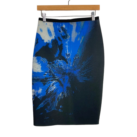 Elie Tahari Black and Blue Floral Elastic Waist Skirt- Size 4