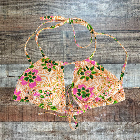 Aerie Pink/Orange/Green Printed Triangle Swim Top - Size L