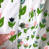 Olivia James White with Tulip Print and Ruffle Tie Neckline Button Up Dress- Size L (see notes)
