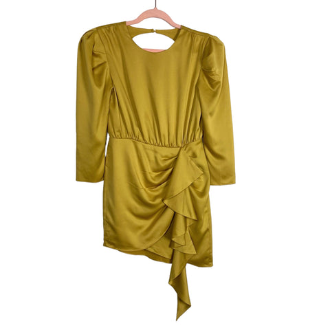 NBD Mustard Satin Gathered Front Exposed Back Dress NWT- Size S