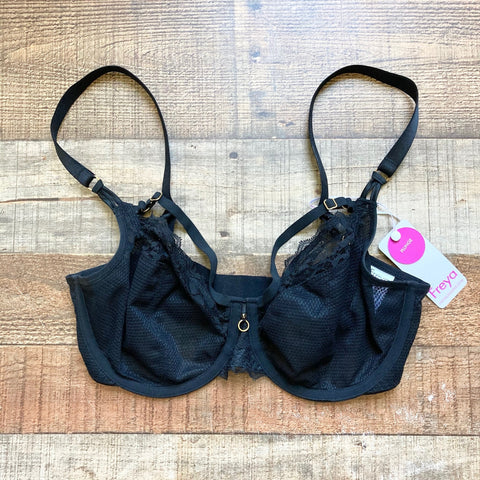 Freya Black Mesh Lace Underwire Plunge Lingerie Bra NWT- Size 32G