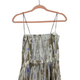 Maria Cher White/Tan/Blue Patterned Lined Bodice Semi Sheer Skirt Dress - Size XS