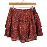 Umgee Maroon Floral Print Corduroy Ruffle Skirt NWT- Size S