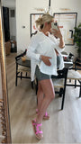 Pink Lily White Gauze Tunic Button Up- Size M (see notes)