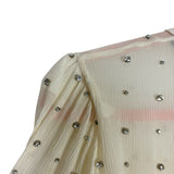 Retrofete Ivory Sheer Smocked Mock Neck with Rhinestones Top- Size S (see notes)