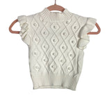 Vestique White Diamond Pattern Knit with Poms Ruffle Sleeveless Sweater- Size S (sold out online)