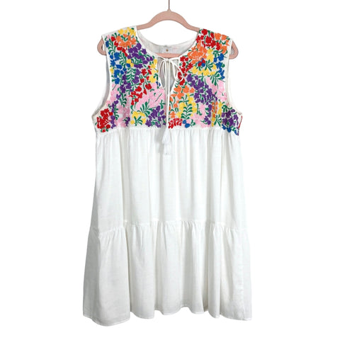 J. Marie Floral Embroidered Front Tassel Tie Dress- Size L (see notes)
