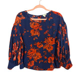 Odille Navy Floral Silk Button Up Back Blouse- Size 0