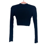 Alo Black Ribbed Mock Neck Back Cutout Long Sleeve Top- Size ~S (no size tag, fits like S)