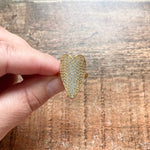 Gold Rhinestone Large Heart Adjustable Ring- Size 6