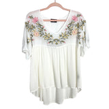 Vici White Embroidered Floral Top- Size S