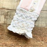 Sun House Children’s Pink/Floral Pattern Striped Smocked Ruffle Long Sleeve One Piece- Size 4 (see notes)