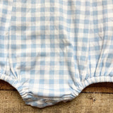 The Smocked Flamingo Blue/White Checked Smocked Walker Bubble- Size 6M (see notes)
