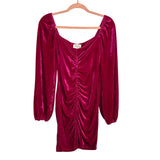 AURA Fuchsia Velvet with Front and Back Ruching Dress- Size XS