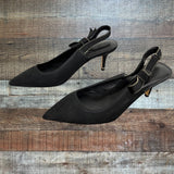 White House Black Market Black Canvas Slingback Heels- Size 9 (sold out online)
