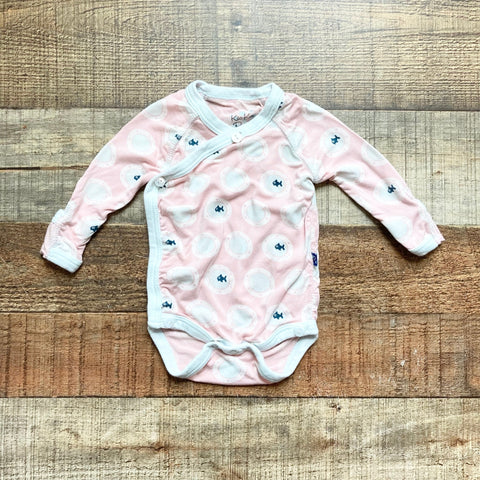 Kickee Pants Pink with Blue Fish Side Button Onesie- Size Preemie