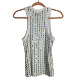 Ganni White Ribbed Beaded Hologram Sequins Tank- Size 36/US S