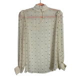 Retrofete Ivory Sheer Smocked Mock Neck with Rhinestones Top- Size S (see notes)