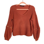 Haute Rogue Burnt Orange Zipper Sleeve Sweater- One Size Fits Most