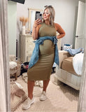 SHEIN Maternity Olive Ribbed Tank Dress- Size L