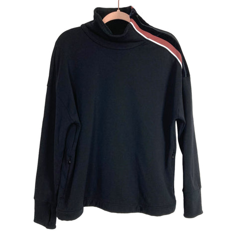 Sweaty Betty Black Side Zipper Velvet Trim Fleece Lined Pullover Sweatshirt- Size S