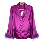 Buddy Love Purple Satin Feather Trim Pajama Shorts Set NWT- Size S