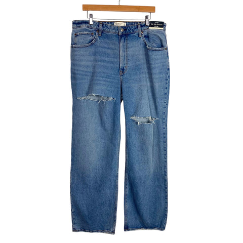 Abercrombie & Fitch Medium Wash Ripped Curve Love 90's Relaxed High Rise Jeans NWT-Size 33/16 (Inseam 30”)