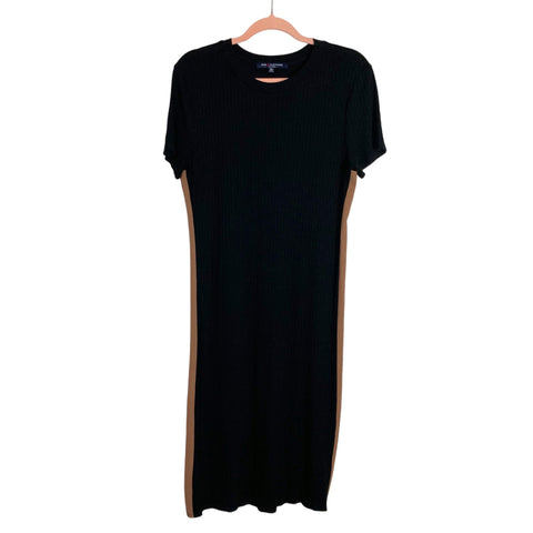 One Clothing Black Ribbed with Brown Side Stripes Dress-Size XL
