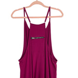 No Brand Berry V-Neck with Back Zipper Pocket Detail Jumpsuit- Size S