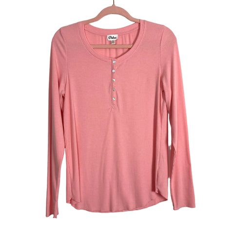 Pulse Pink Ribbed with Front Buttons Long Sleeve Top- Size S