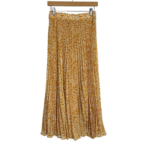 In Loom Mustard Animal Print Lined Pleated Maxi Skirt- Size S