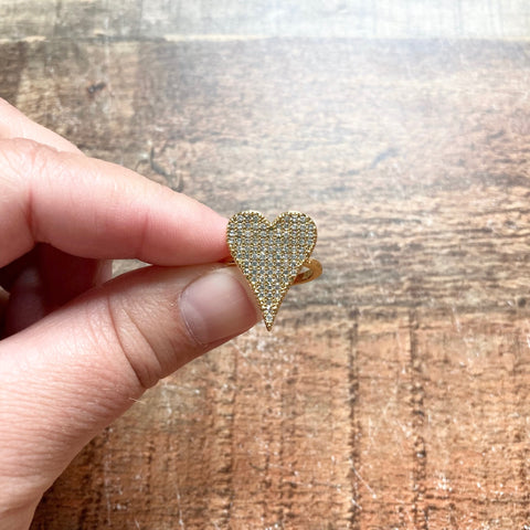 Gold Rhinestone Heart Adjustable Ring- Size 6/7