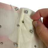 Retrofete Ivory Sheer Smocked Mock Neck with Rhinestones Top- Size S (see notes)