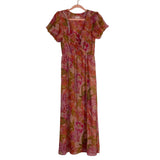 Show Me Your Mumu Pink Floral Ruffle Front Slit Dress- Size S (sold out online)