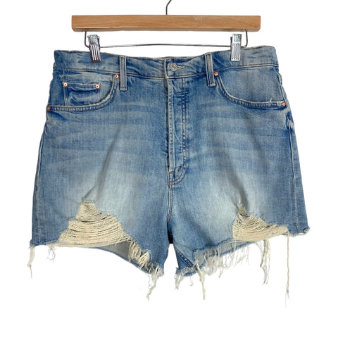Mother Superior Light Wash Distressed Ultra High Waist Tomcat Kick Fray Jean Shorts NWT- Size 33