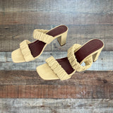 STAUD Cream Leather Ruched Heeled Sandals- Size 36