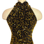 Grace Karin Black Velvet with Gold Sequins Halter Dress NWT- Size S