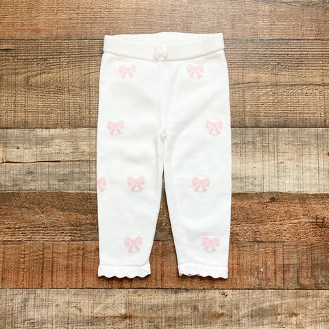 Janie and Jack White with Pink Bows Knit Pants- Size 12-18M