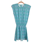 Pleat Turquoise Printed Smocked Waist Dress- Size 14 Girls