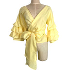 Pretty Little Thing Yellow Ruffle Sleeve Wrap Top NWT- Size 14